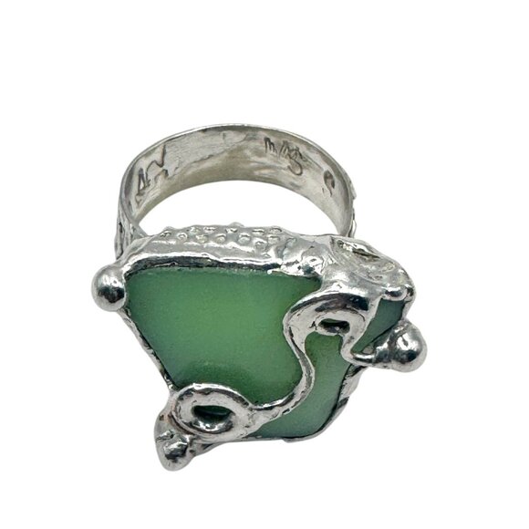 Handmade Uranium Glass Silver-Blend Statement Artisan Ring Glows With UV Light - Picture 11 of 14